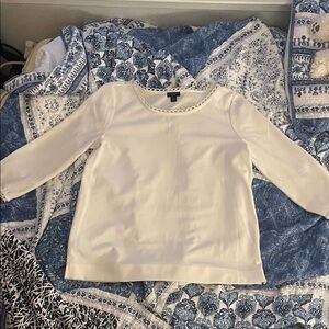 Ann Taylor Factory White 3/4 Sleeve Scoop Neck Blouse